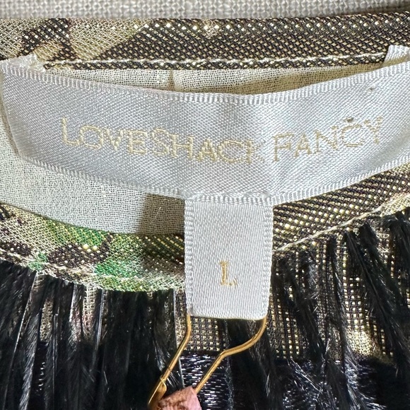 LOVE SHACK FANCY Dusty Metallic Floral Feathered Fringe Hem Crop Top - Picture 12 of 13